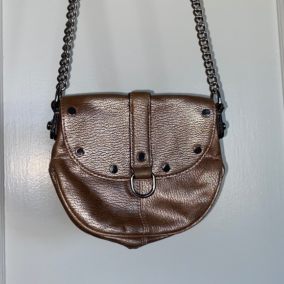Rebecca Minkoff Metallic Copper Toned Crossbody Leather Bag With Silver Hardware